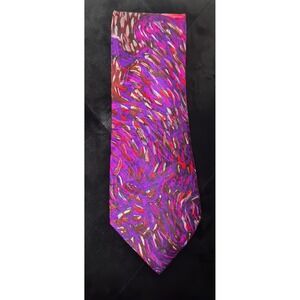 Napoleon Mens Silk Necktie Purple Red Abstract Impressionist Pattern Tie